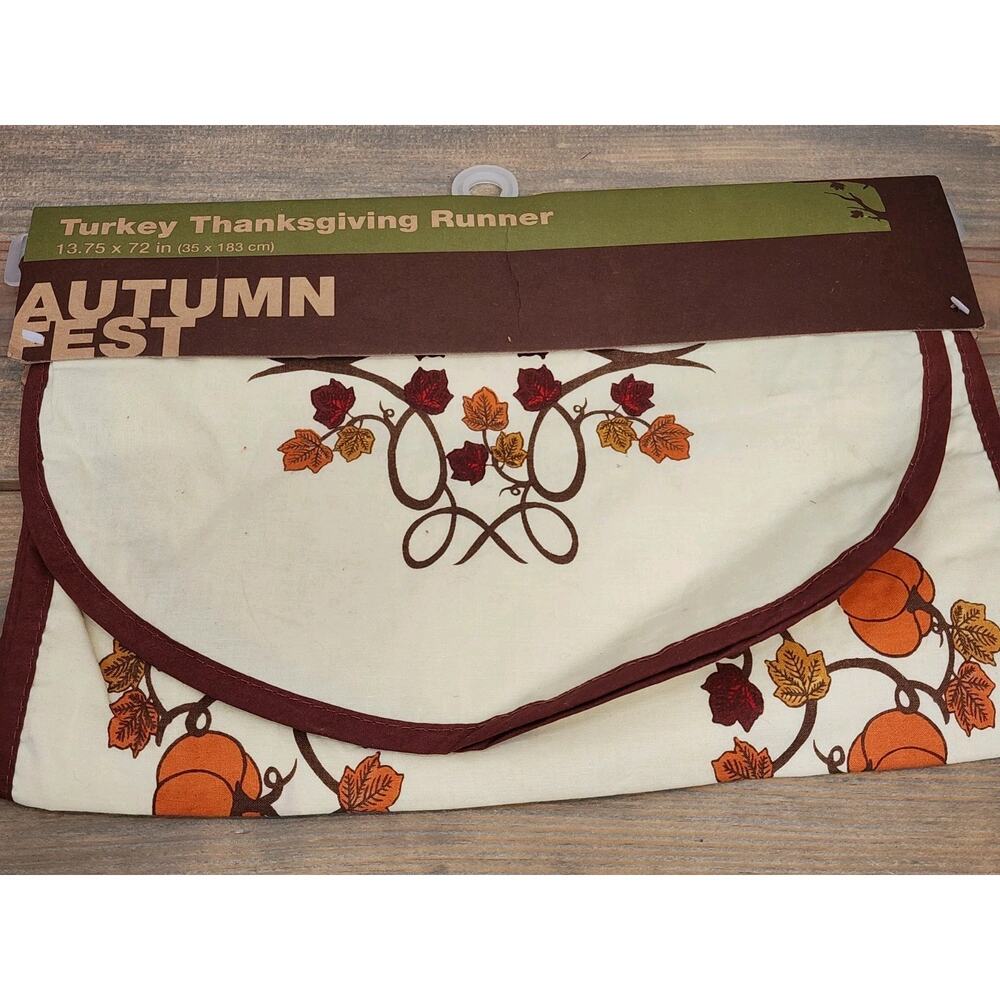 Thanksgiving Turkey Table Runner Fall Autumn Fest 13.75"x72"